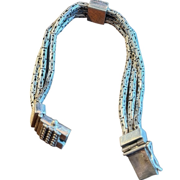 Chunky Sterling Silver Multi Byzantine Chain Bracelet Heavy 925 Silver Bali - Picture 9 of 9